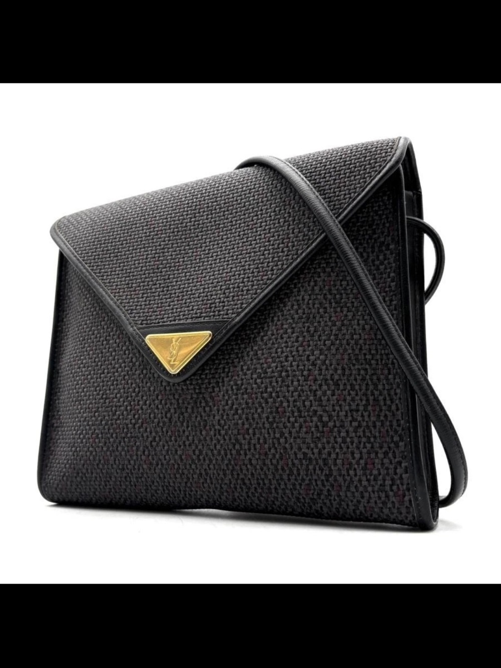 Saint Laurent Black Textured Leather Envelope Crossbody with Gold Logo